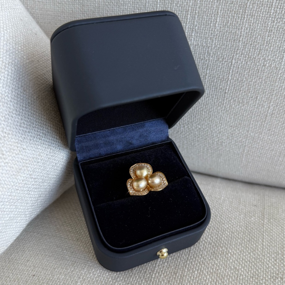 18K Gold Natural Pearl Natural Diamond Ring - Picture 9 of 9